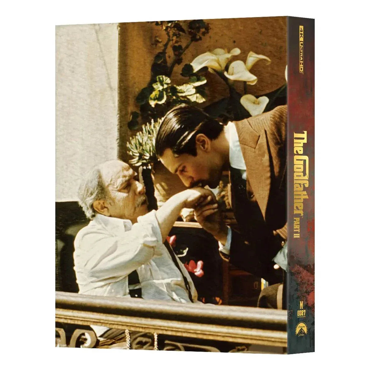 The Godfather Part II Steelbook 4K UHD and Blu-Ray limited edition with glossy finish and debossed title, featuring Vito Corleone and Michael Corleone artwork.