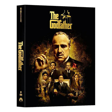 The Godfather Steelbook 4K UHD and Blu-Ray with double lenticular full slip cover featuring iconic movie characters.