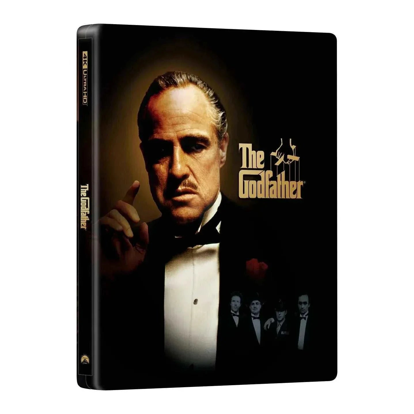 The Godfather Steelbook 4K UHD and Blu-Ray full slip edition with debossed title and glossy finish, limited 1000 numbered copies.