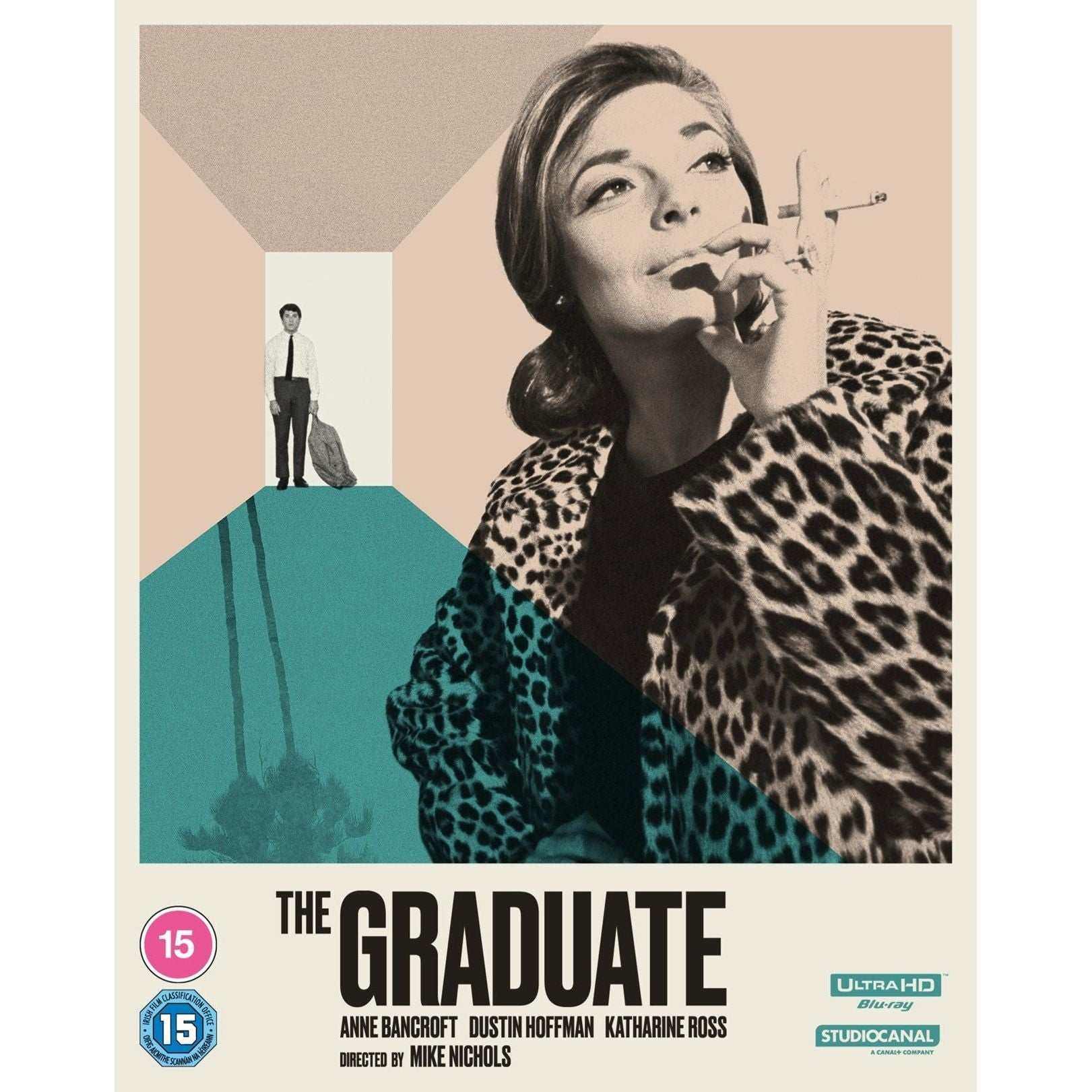The Graduate Limited Collectors Edition 4K Ultra HD Blu-Ray cover featuring Anne Bancroft smoking with Dustin Hoffman in background, region free, includes slipcase and booklet.