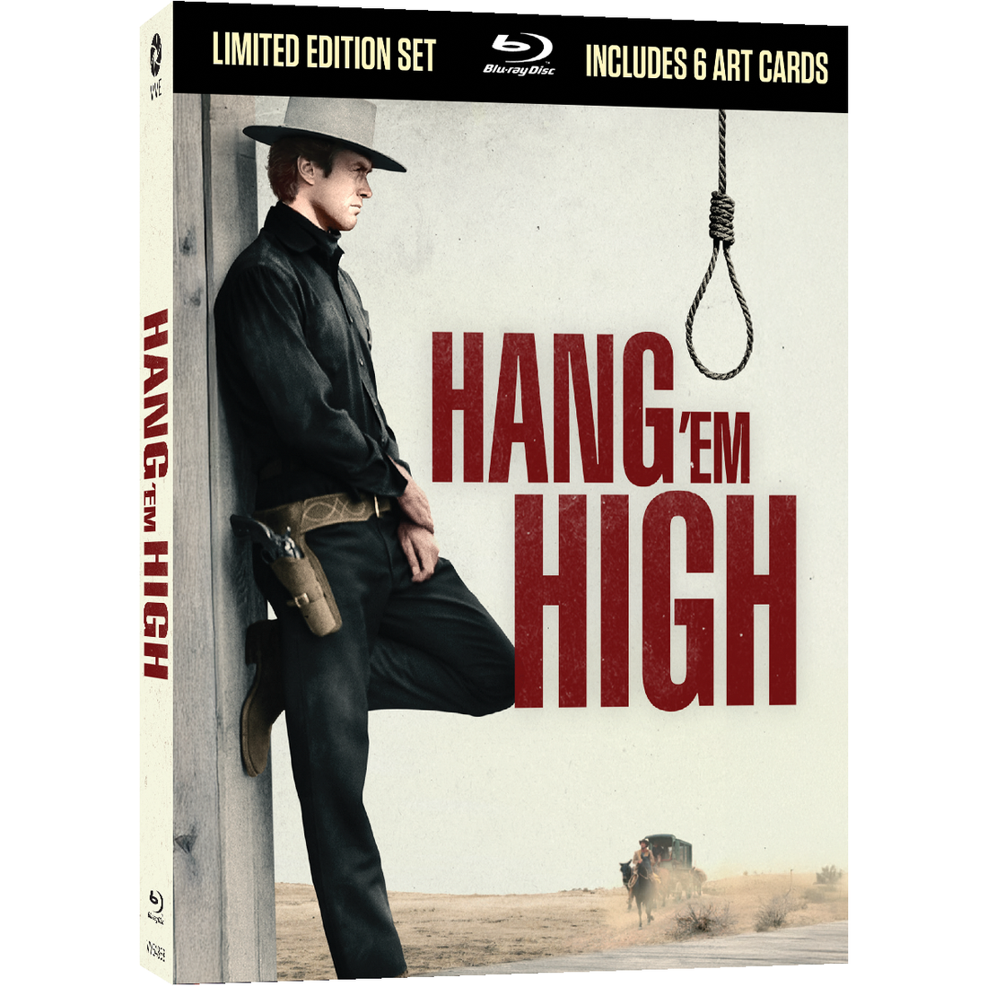 Hang 'Em High limited edition Blu-ray set with 3D lenticular hardcase, art cards, and disc featuring Clint Eastwood Western film.