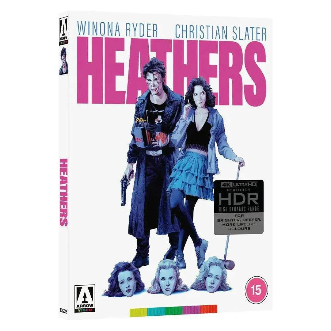 Heathers Limited Edition 4K Ultra HD Blu-ray with slipcover and extras featuring Winona Ryder and Christian Slater.