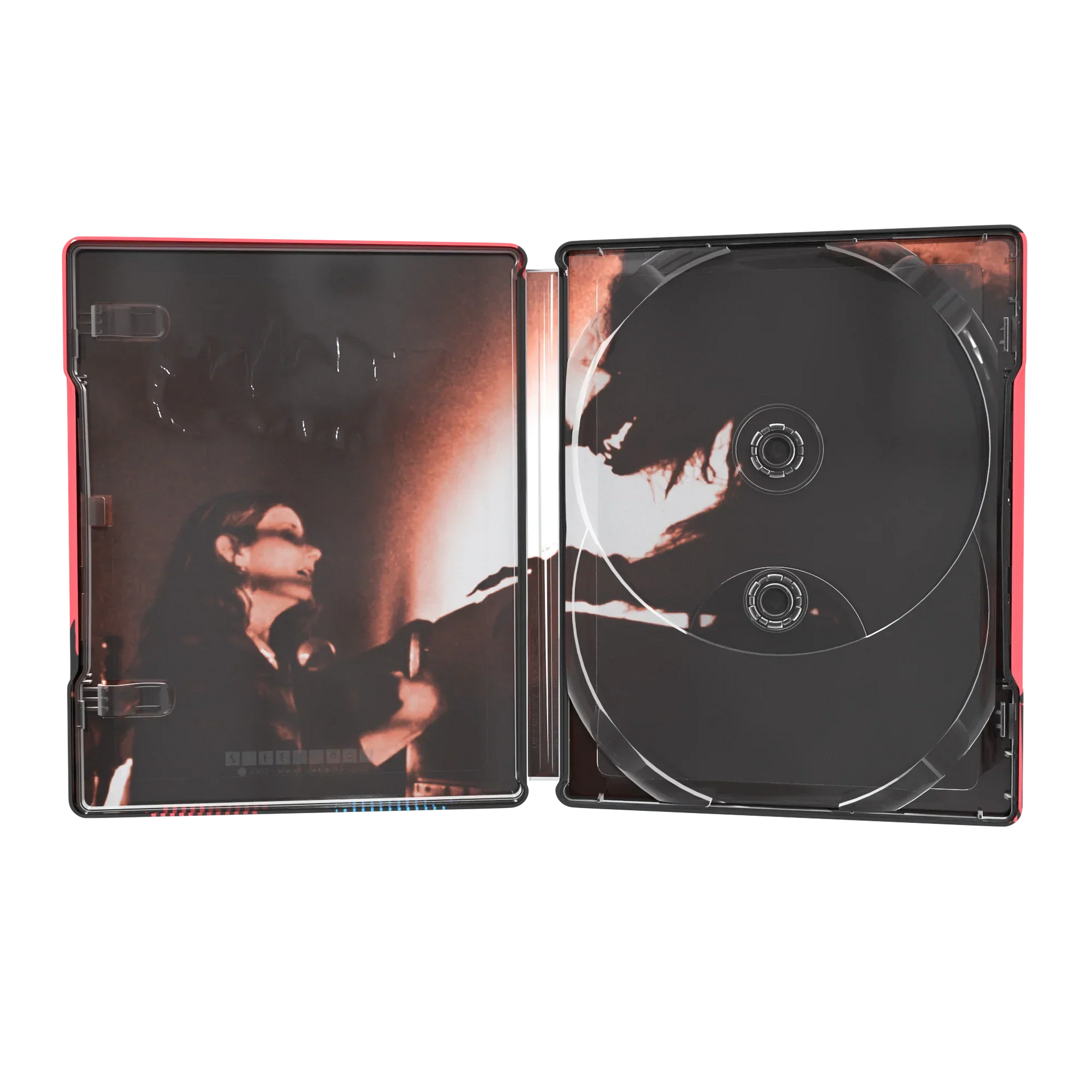 PRE-ORDER: The Howling limited edition steelbook 4K UHD and Blu-Ray open case showing inner artwork and disc slots