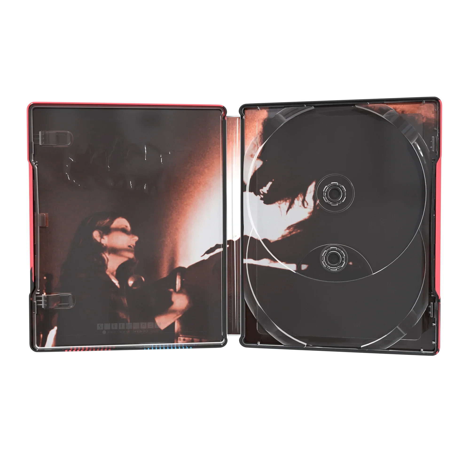 PRE-ORDER: The Howling limited edition steelbook 4K UHD and Blu-Ray open case showing inner artwork and disc slots