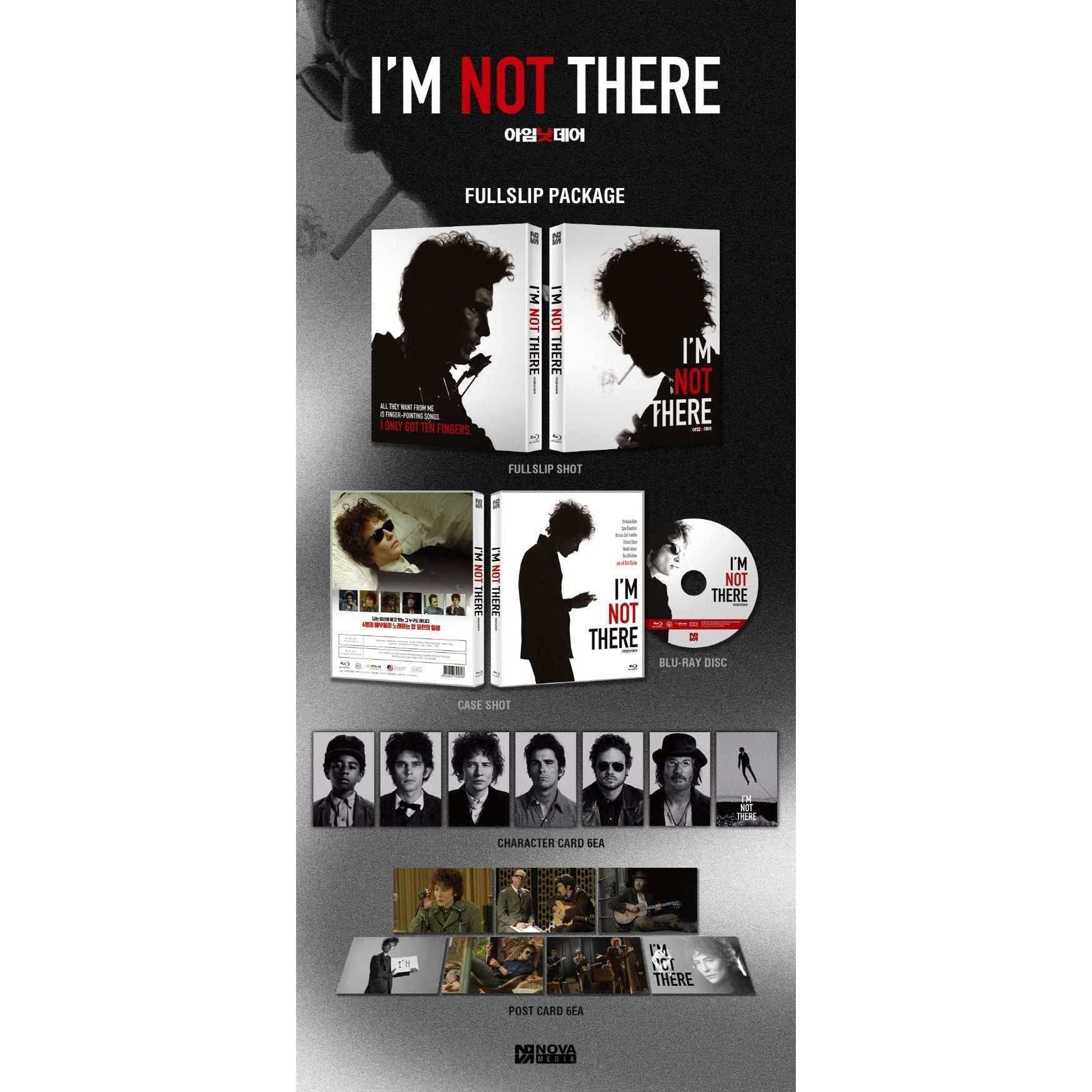 I'm Not There Blu-Ray numbered limited edition full slip packaging with extras showing case, disc, character cards, and post cards