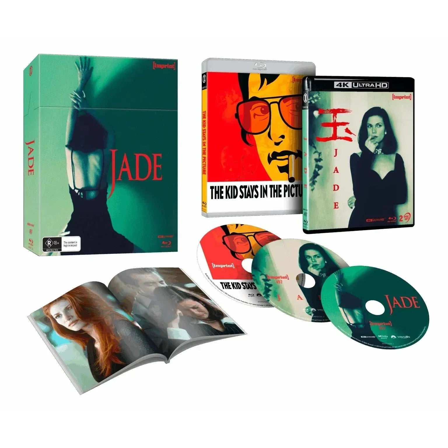 Limited edition Jade 1995 4K UHD and Blu-ray set with hardbox, hardback booklet, and documentary disc
