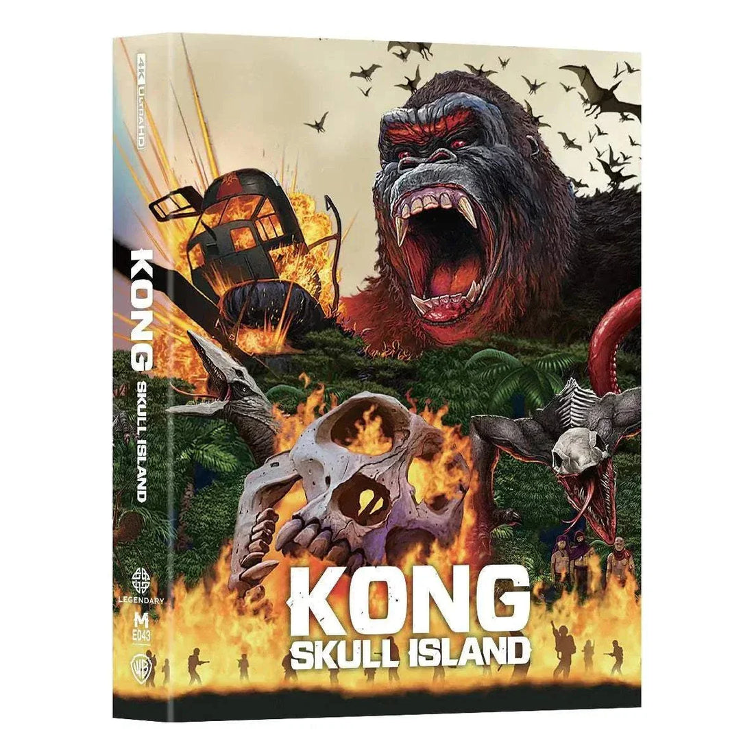 Kong: Skull Island 4K UHD Blu-Ray Steelbook full slip edition with fiery skull artwork and roaring Kong illustration