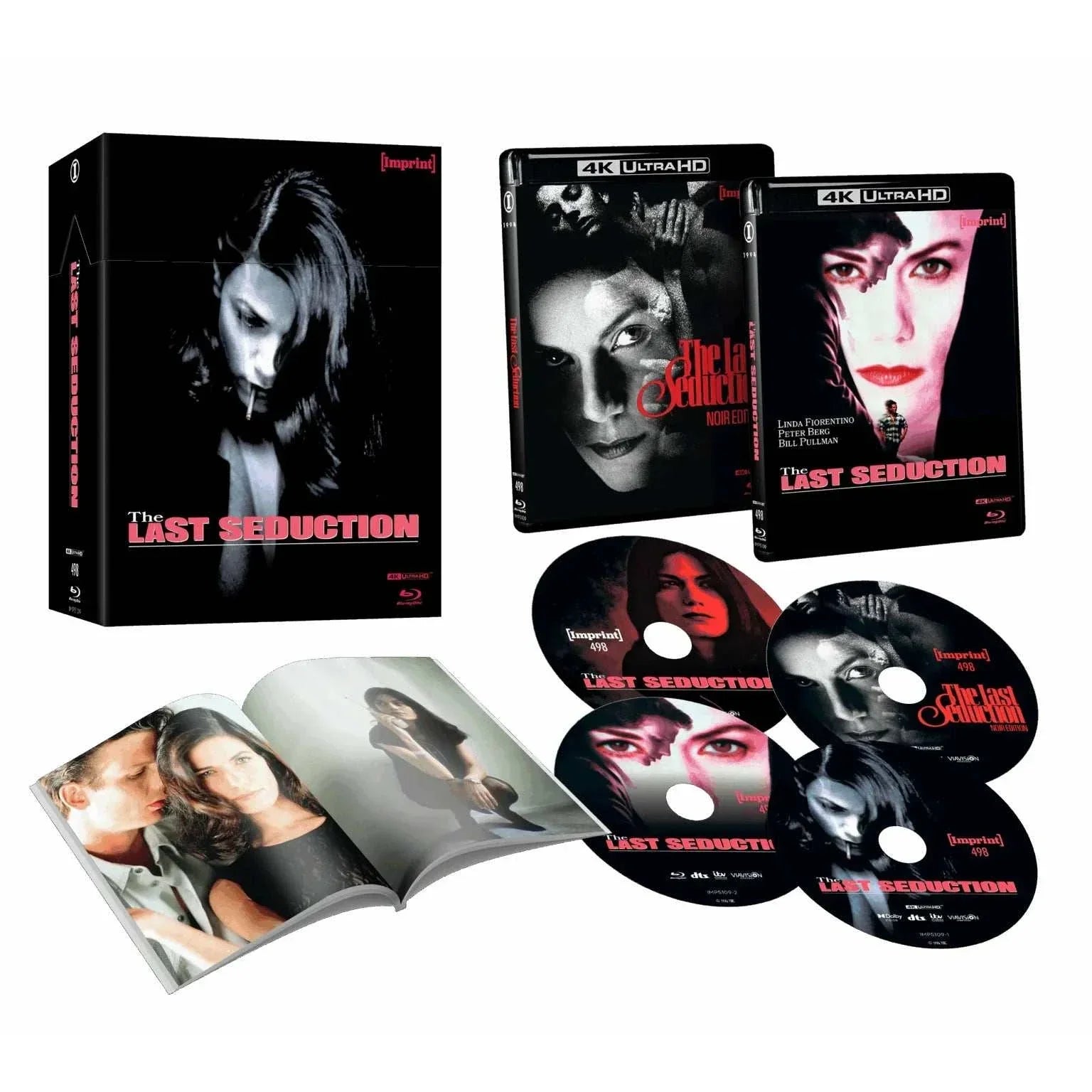 The Last Seduction 1994 limited edition 4K UHD and Blu-ray set with hardbox, hardback booklet, and four discs including theatrical, noir, and extended versions