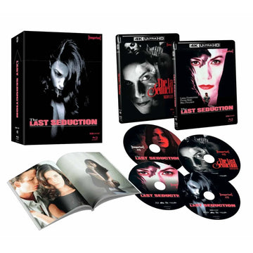 The Last Seduction 1994 limited edition 4K UHD and Blu-ray set with hardbox, hardback booklet, and four discs including theatrical, noir, and extended versions