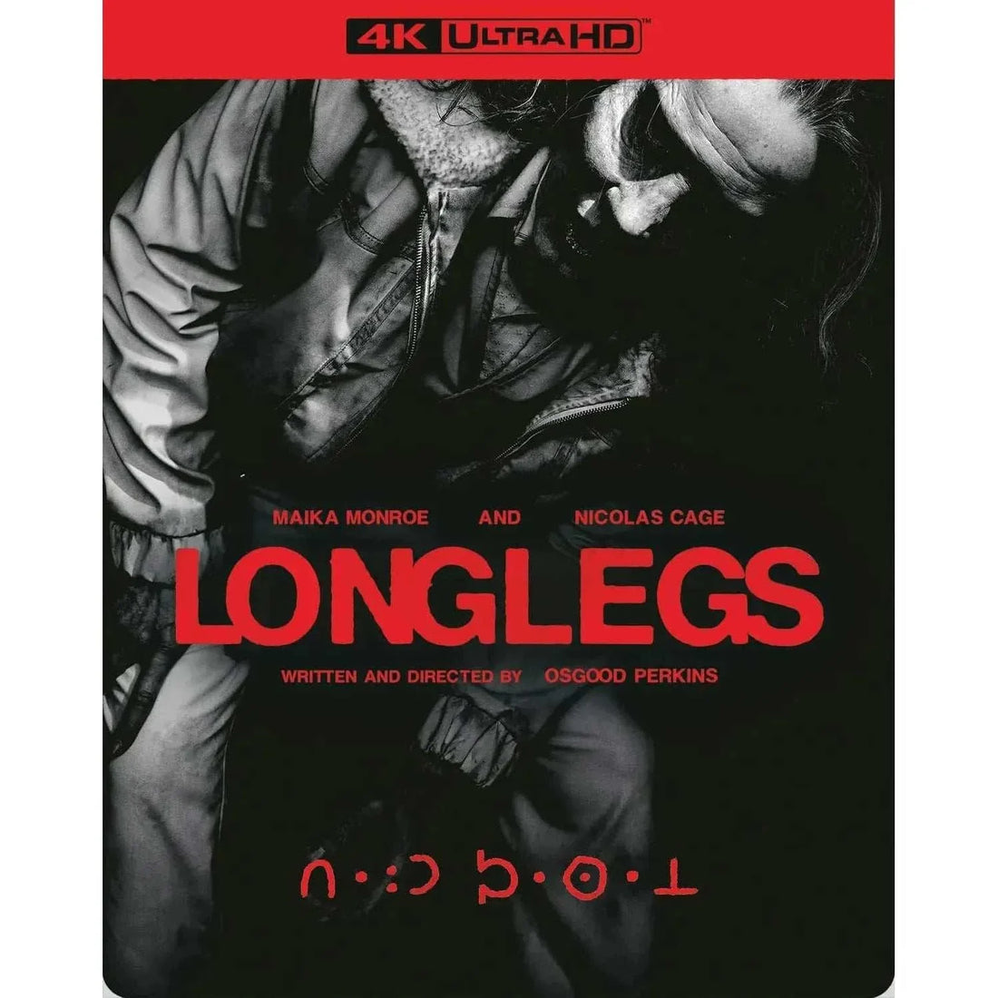 Longlegs 4K UHD Steelbook with Slipcover featuring Maika Monroe and Nicolas Cage, directed by Osgood Perkins.