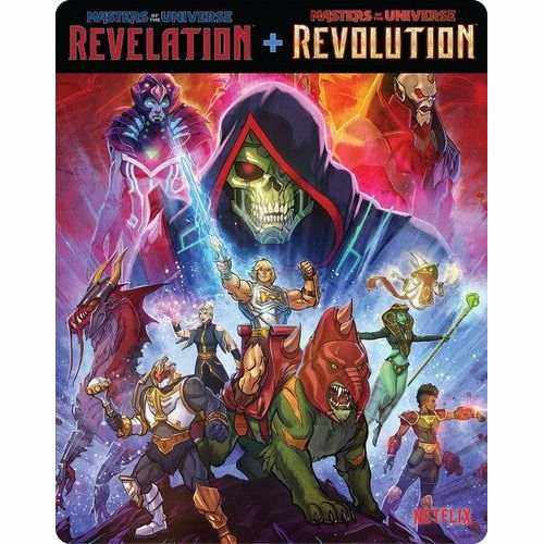 Masters of the Universe Revelation/Revolution Blu-Ray Steelbook featuring vibrant cover art with He-Man and Skeletor.
