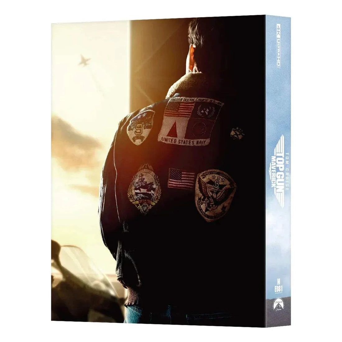Top Gun: Maverick 4K UHD and Blu-Ray Steelbook full slip edition featuring Tom Cruise leaning on a fighter plane with two jets flying overhead