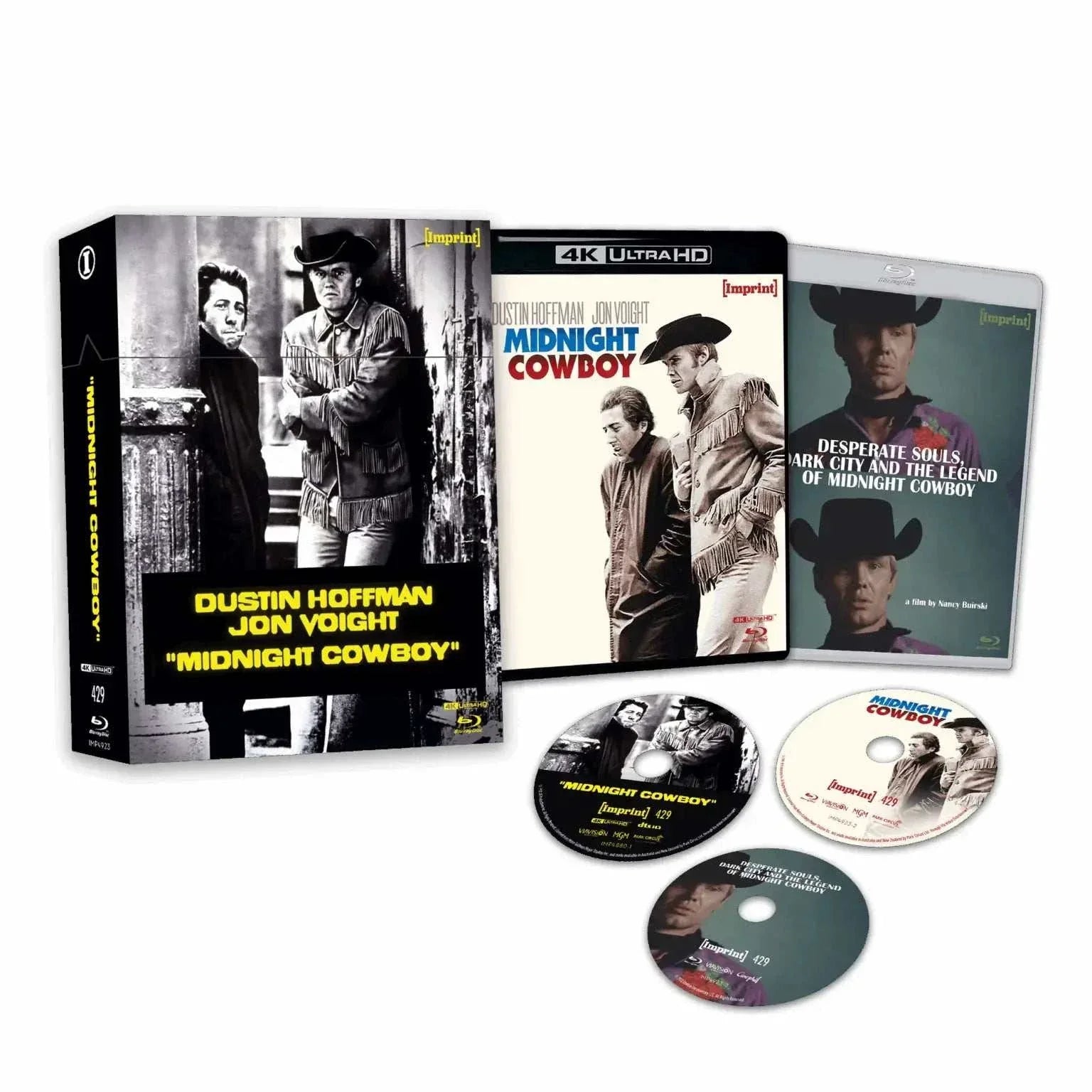 Midnight Cowboy 1969 limited edition 3-disc 4K UHD and Blu-ray set with collectible hardbox packaging and bonus documentary disc