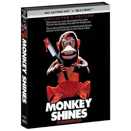 Collector's Edition "Monkey Shines" 4K UHD + Blu-Ray with limited edition slipcover featuring a monkey holding a knife.