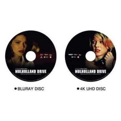 Mulholland Drive Digipack Limited Edition 4K UHD and Blu-Ray discs featuring main characters' faces on the disc labels