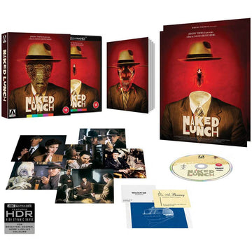 Naked Lunch Limited Edition 4K Ultra HD set with rigid slipcase, Blu-ray disc, poster, art cards, booklet, and collector's extras