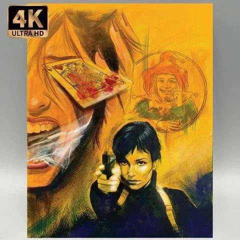 Vinegar Syndrome The Card Player 4K UHD and Blu-Ray slipcover cover art with illustrated characters and playing cards