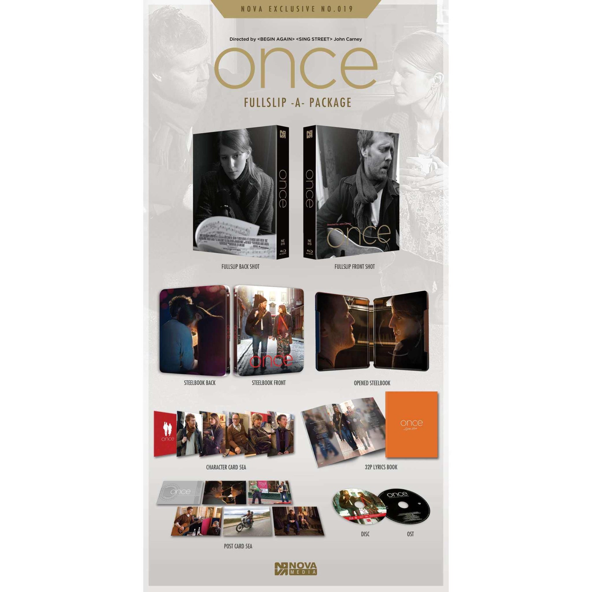 Once Limited Edition Steelbook Blu-Ray and CD set with Full Slip-A package and extras from Nova Media for the musical drama film Once.