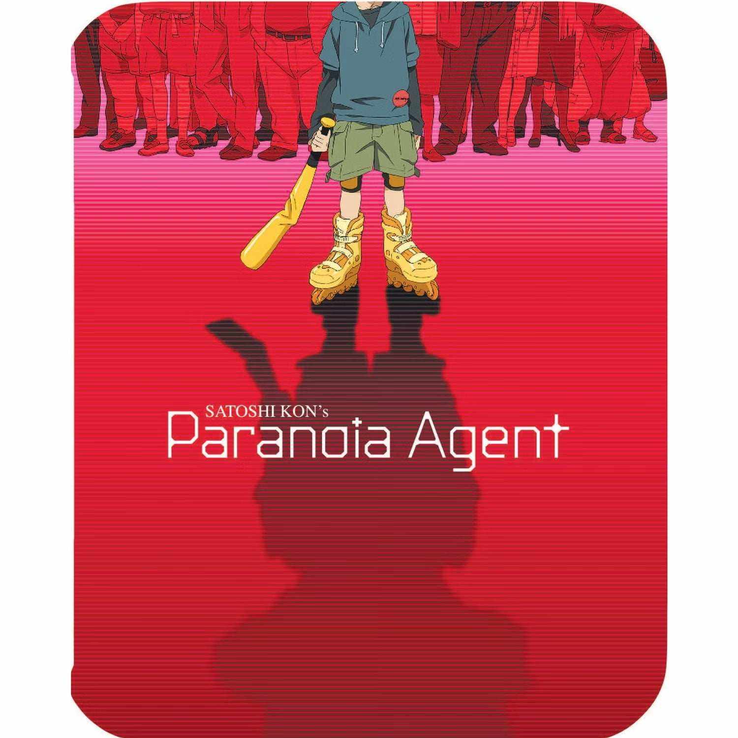 Paranoia Agent Collection Limited Edition Region B Blu-Ray steelbook cover with anime character holding bat and shadow on red background