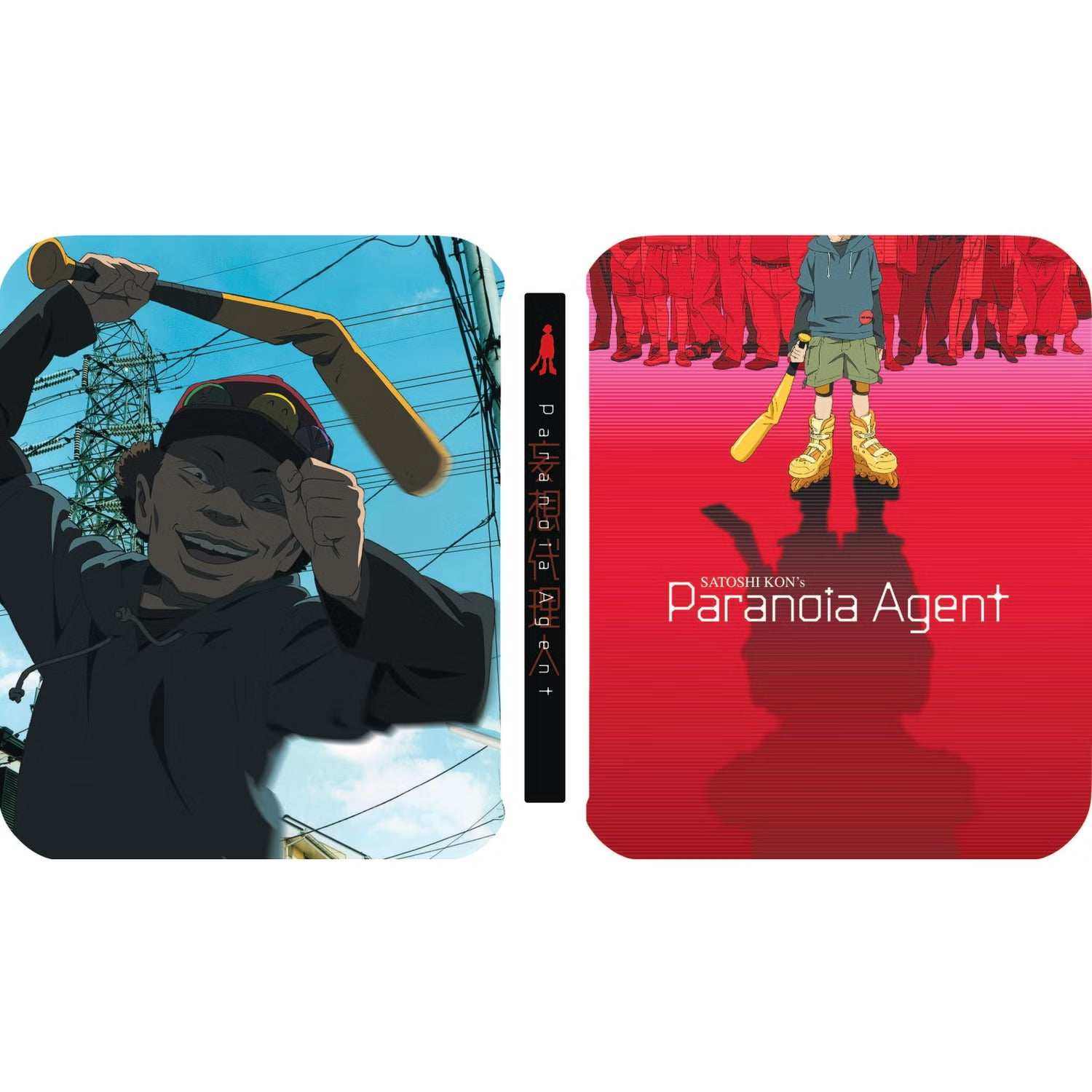 Steelbook Blu-Ray cover of Paranoia Agent Collection Limited Edition Region B with character wielding bat and red background design