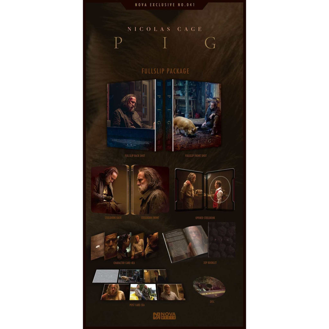 Pig Limited Edition Steelbook Blu-Ray full slipcase with Nicolas Cage and foraging pig on cover