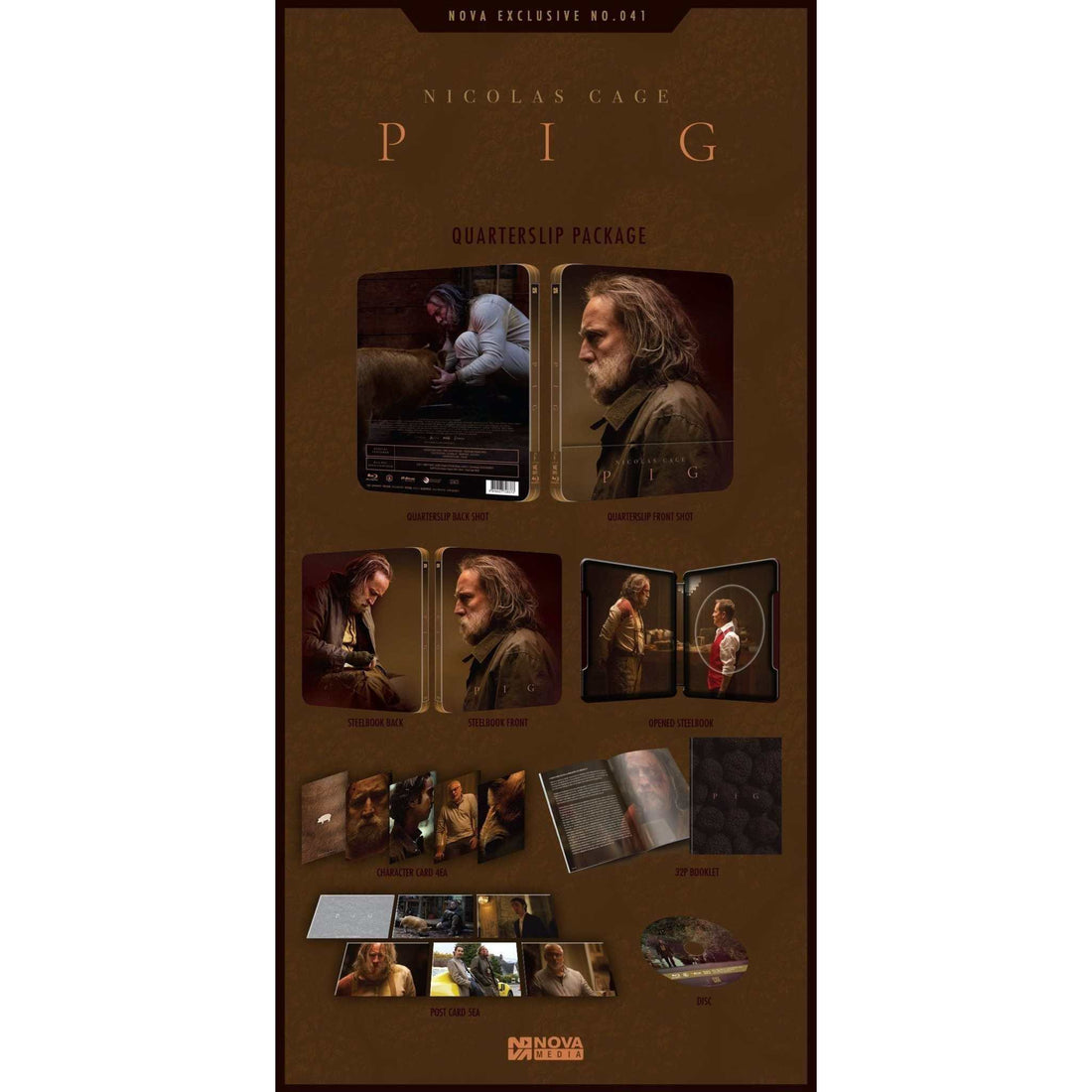 Pig Limited Edition Steelbook Blu-Ray with extras featuring character portrait.