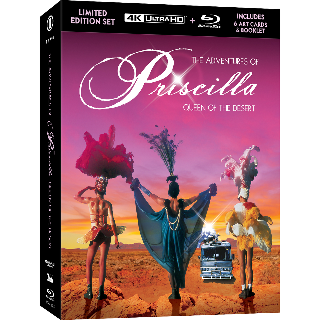Priscilla Queen of the Desert 30th Anniversary Limited Edition 4K UHD and Blu-ray set with lenticular hardbox, art cards, booklet, and special features.
