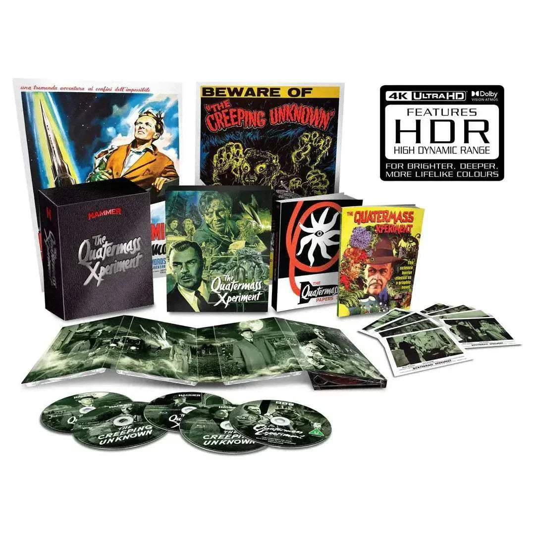 The Quatermass Xperiment Limited Collectors Edition 4K Ultra HD Blu-Ray set with slipcase, discs, poster, and art cards.