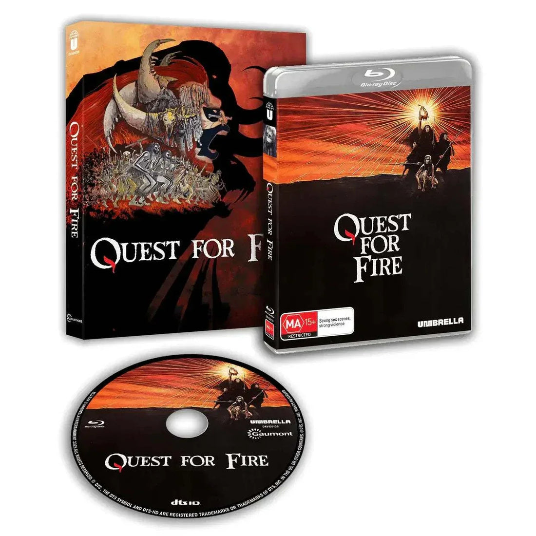 Quest For Fire 1981 Blu-ray with limited edition slipcover and disc featuring prehistoric odyssey artwork