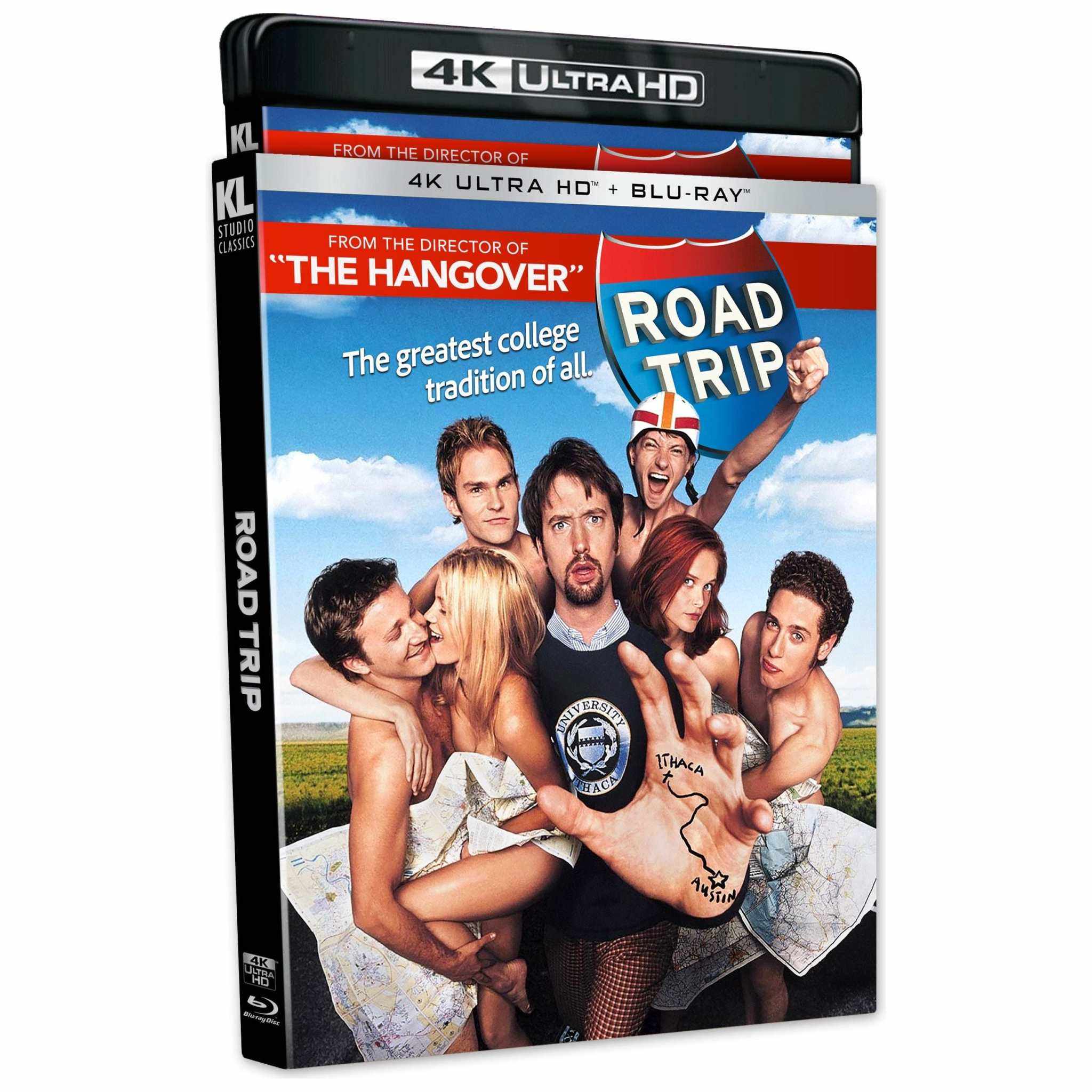 Road Trip 4K UHD Blu-Ray with Slipcover featuring comedy film cast.