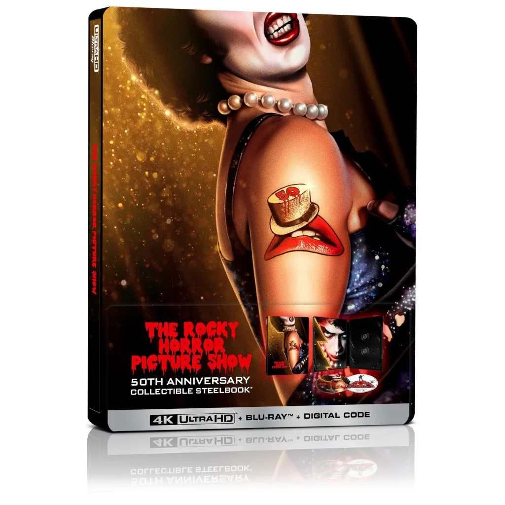 The Rocky Horror Picture Show 50th Anniversary Steelbook 4K UHD and Blu-Ray edition with collectible packaging and digital code