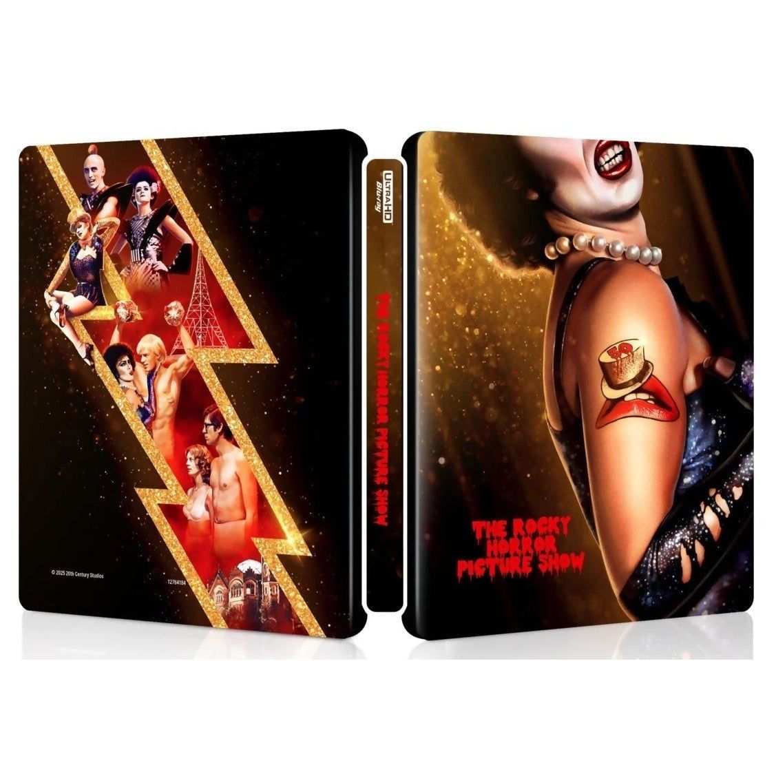 The Rocky Horror Picture Show 50th Anniversary Edition Steelbook with iconic characters and lightning bolt design in 4K UHD and Blu-Ray packaging