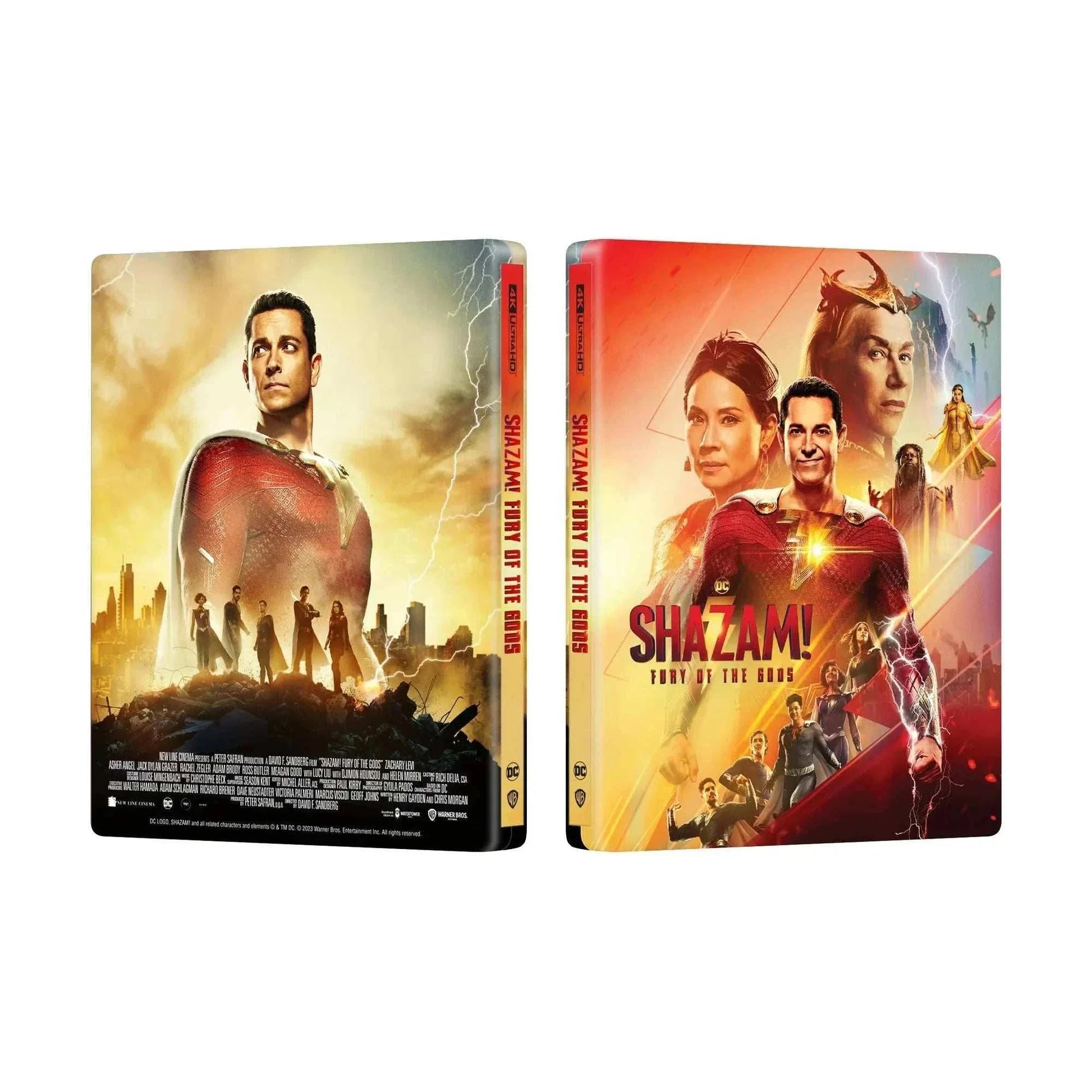 Shazam! Fury of Gods 4K UHD and Blu-Ray steelbook with lenticular full slip featuring superhero artwork and exclusive packaging