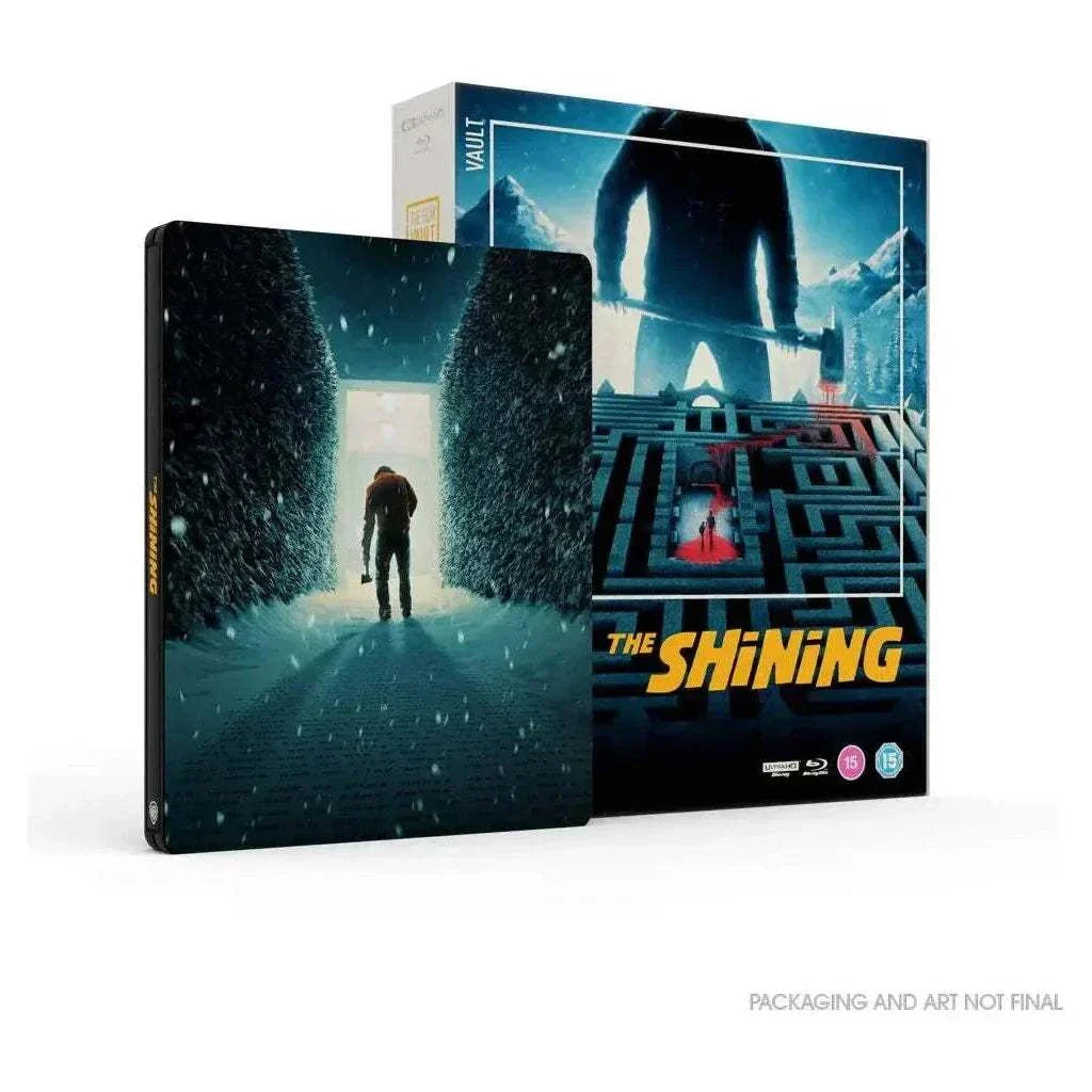 The Shining The Film Vault special edition 4K Ultra HD and Blu-Ray steelbook with slipbox featuring dark snowy maze artwork and horror film packaging