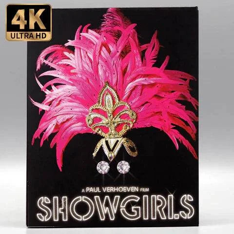 Vinegar Syndrome Ultra Showgirls 4K UHD Blu-Ray with Slipcover, featuring vibrant feathered headdress artwork.