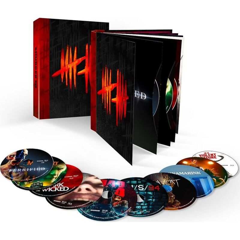 Shudder: A Decade of Fearless Horror 10th Anniversary Collector's Edition Blu-Ray box set with 10 discs and digipack packaging showcasing iconic horror films.