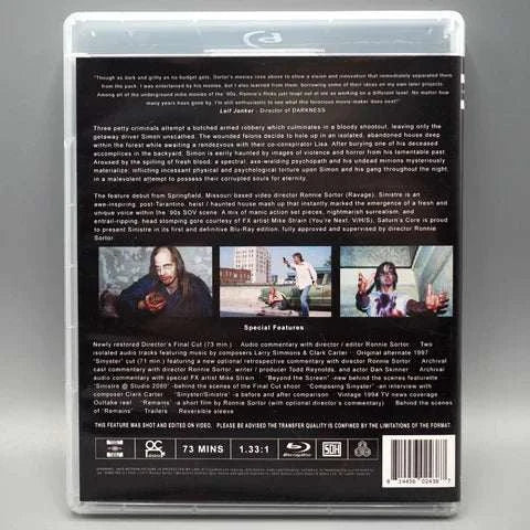 Sinistre Blu-Ray with slipcover packaging featuring description and special features.