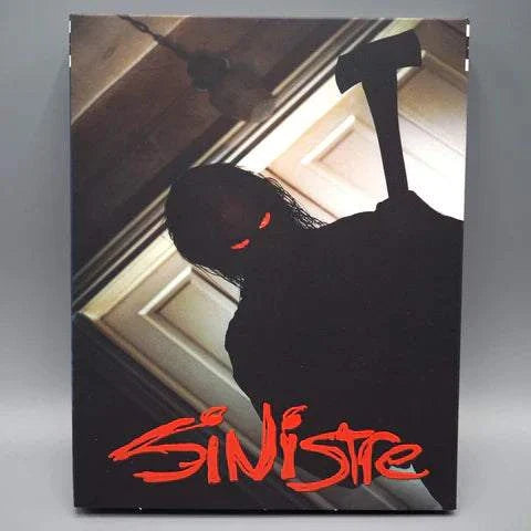 Sinistre Blu-Ray cover featuring an ominous figure with an axe, highlighting the horror theme.