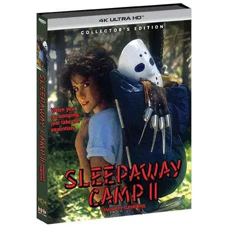Sleepaway Camp II 4K UHD Collector's Edition cover with horror character carrying a woman and tagline "When you go camping, just take the essentials"