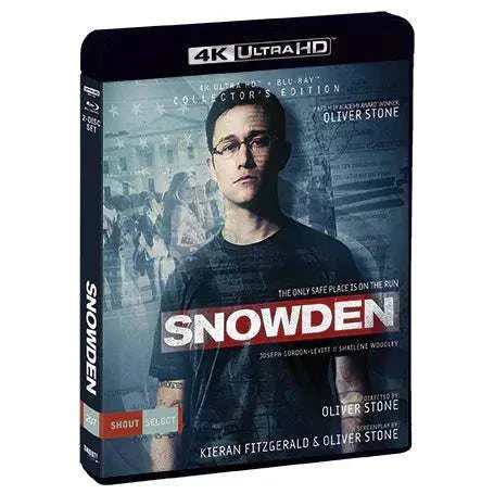 Snowden Collector's Edition 4K UHD and Blu-Ray set with limited edition slipcover featuring Oliver Stone's political thriller.