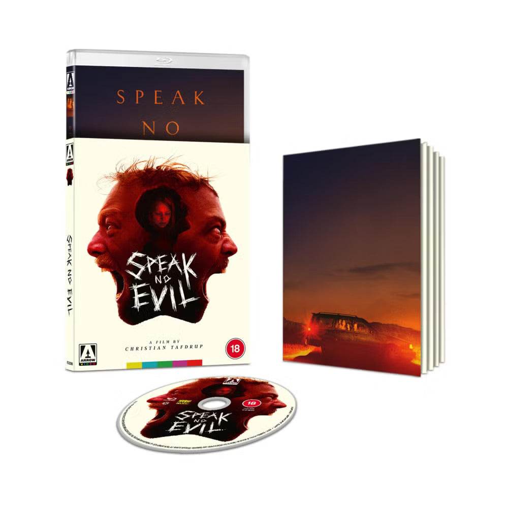 Pre-order Speak No Evil 2022 limited edition Blu-ray with slipcover and booklet by Arrow Films UK, Region B, psychological horror film packaging.
