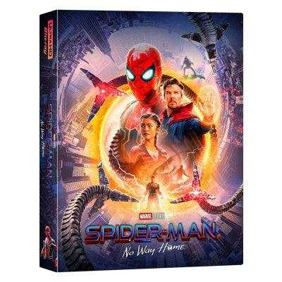 Spider-Man: No Way Home B1 Lenticular Full Slip 4K UHD and Blu-Ray Steelbook Limited Edition packaging with Spider-Man, Doctor Strange, and other characters on cover