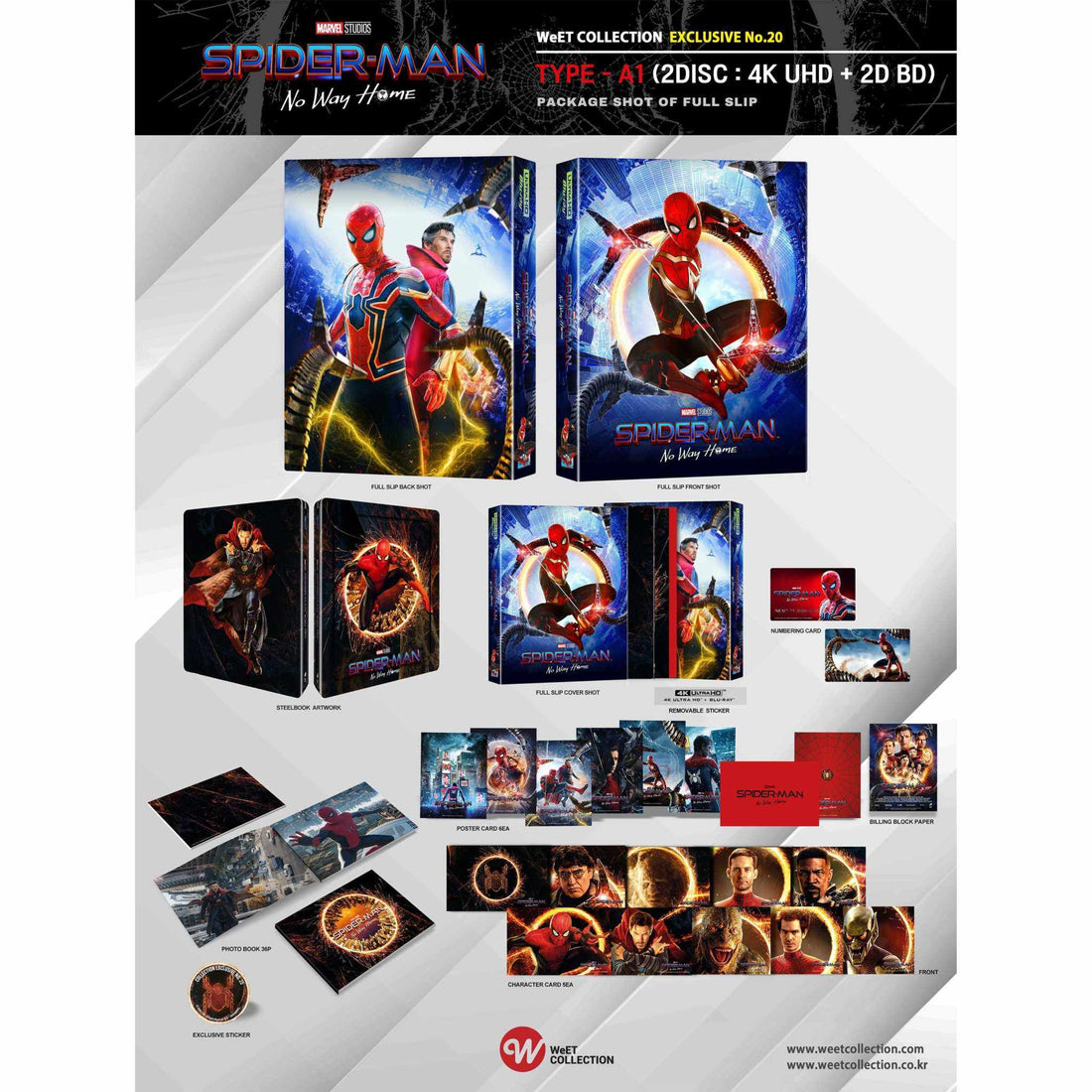 Spider-Man No Way Home 4K UHD and Blu-Ray steelbook limited edition full slip cover featuring Spider-Man and Doctor Strange with multiverse villains artwork
