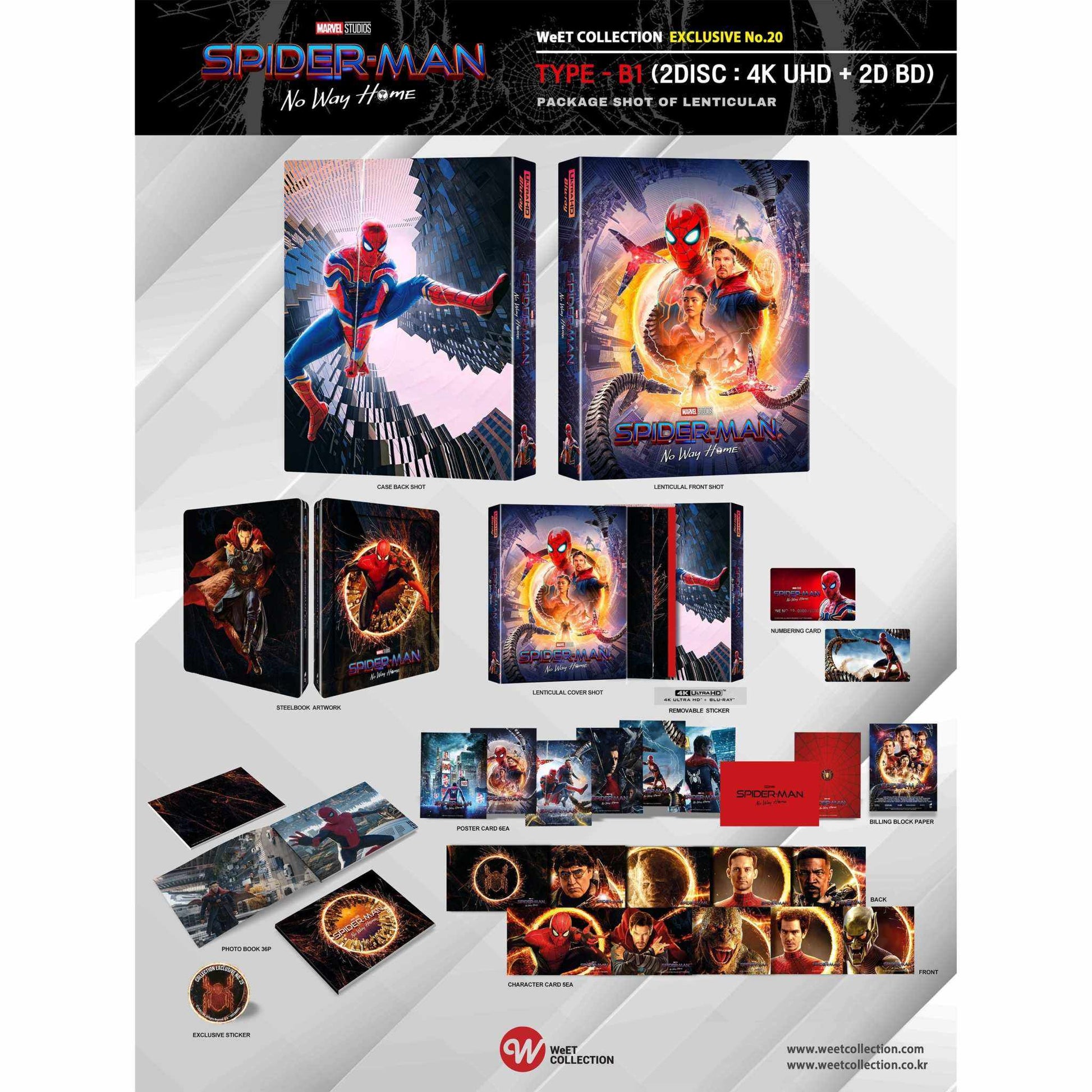 Spider-Man: No Way Home limited edition 4K UHD and Blu-Ray steelbook with four slipcovers and exclusive bonus content from WeET Collection.