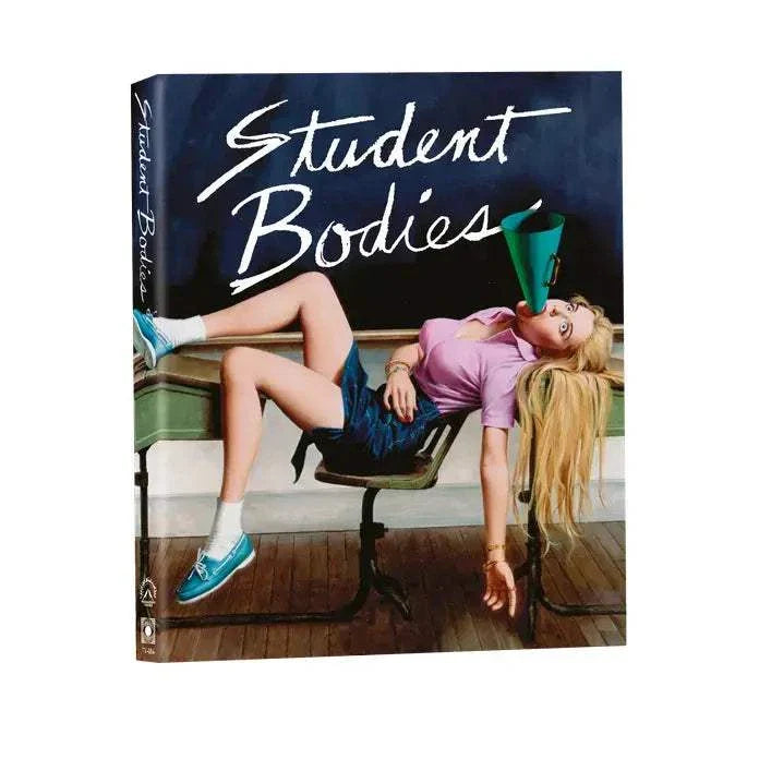 Student Bodies 1981 3-disc UHD, Blu-ray, and CD deluxe edition with rigid slipcase and extras featuring horror parody cover art