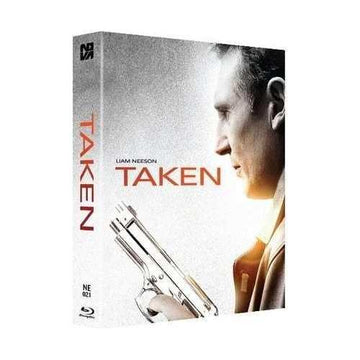 Taken Limited Edition Steelbook Blu-Ray with full slipcase featuring Liam Neeson holding a gun on the cover.
