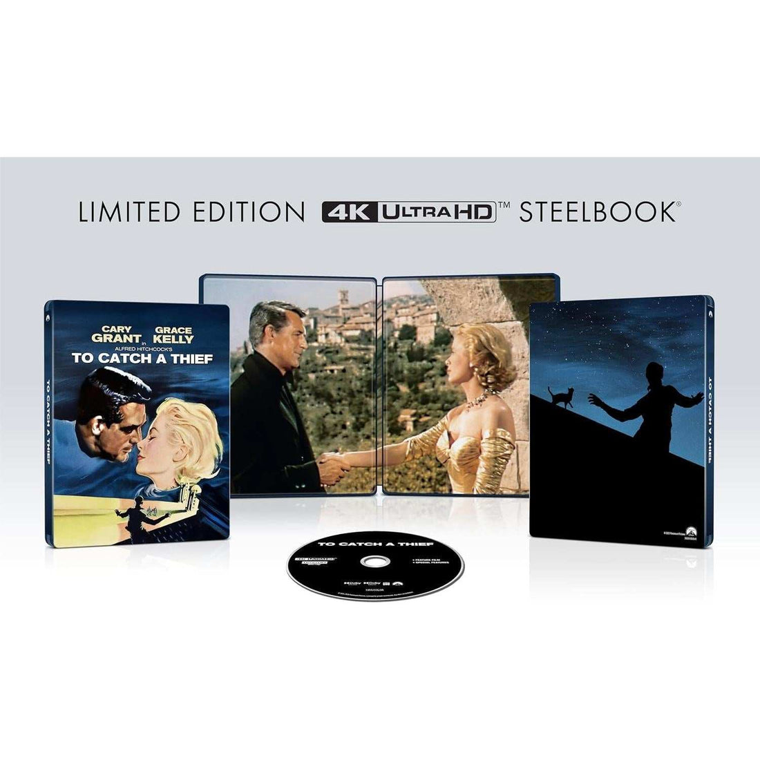 To Catch A Thief 4K UHD steelbook featuring Cary Grant and Grace Kelly in classic Alfred Hitchcock thriller
