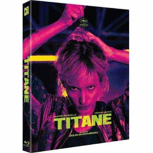 Titane Blu-Ray numbered limited edition full slip with vibrant cover art featuring a woman in neon pink and yellow lighting
