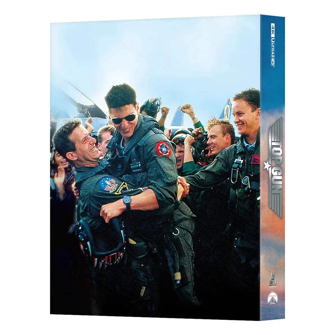 Top Gun 4K UHD and Blu-Ray steelbook featuring Tom Cruise and Kelly McGillis with lenticular full slip cover and exclusive packaging
