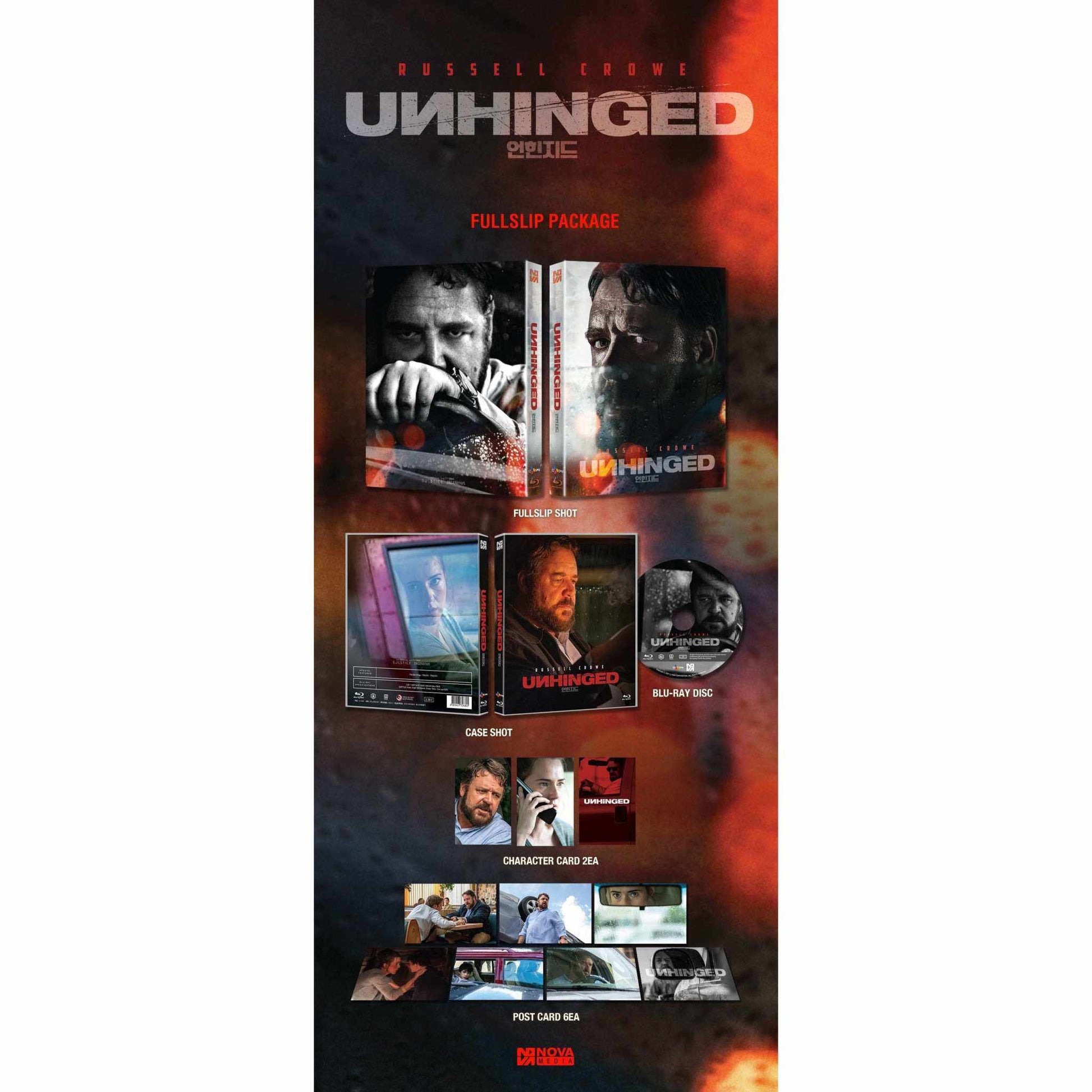 Unhinged Blu-Ray Limited Edition Full Slip package with extras, featuring images of Russell Crowe.